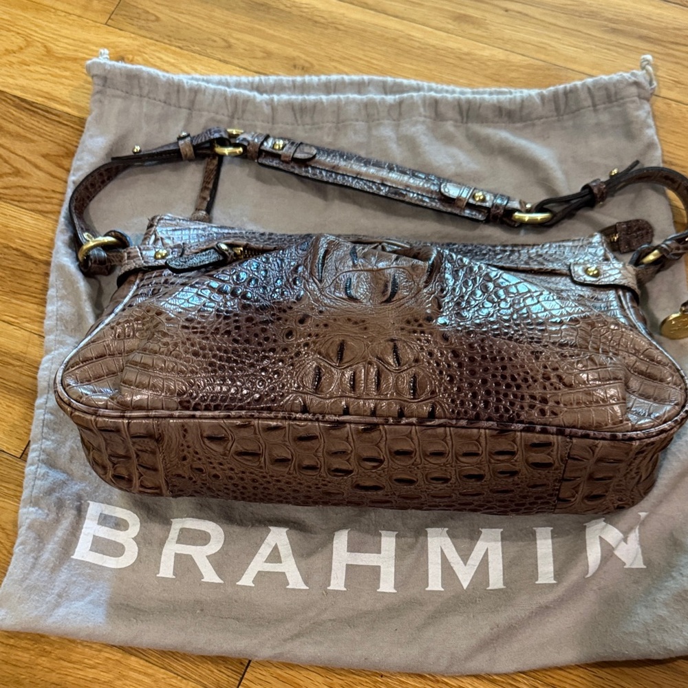 Brahmin Dark Brown Embossed Shoulder Bag